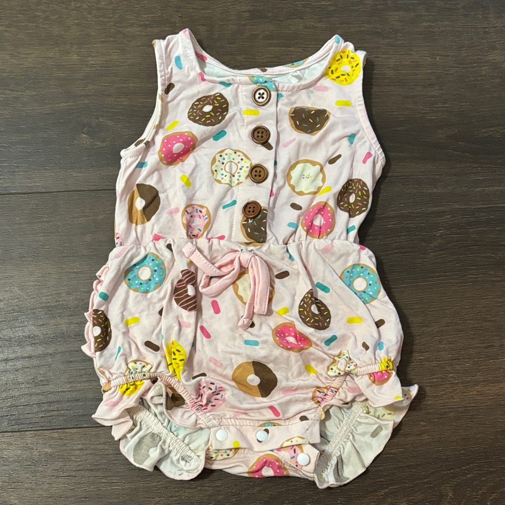Pink Donut Baby Bamboo Romper w Ruffle Butt Charlies Project Little Snuggles